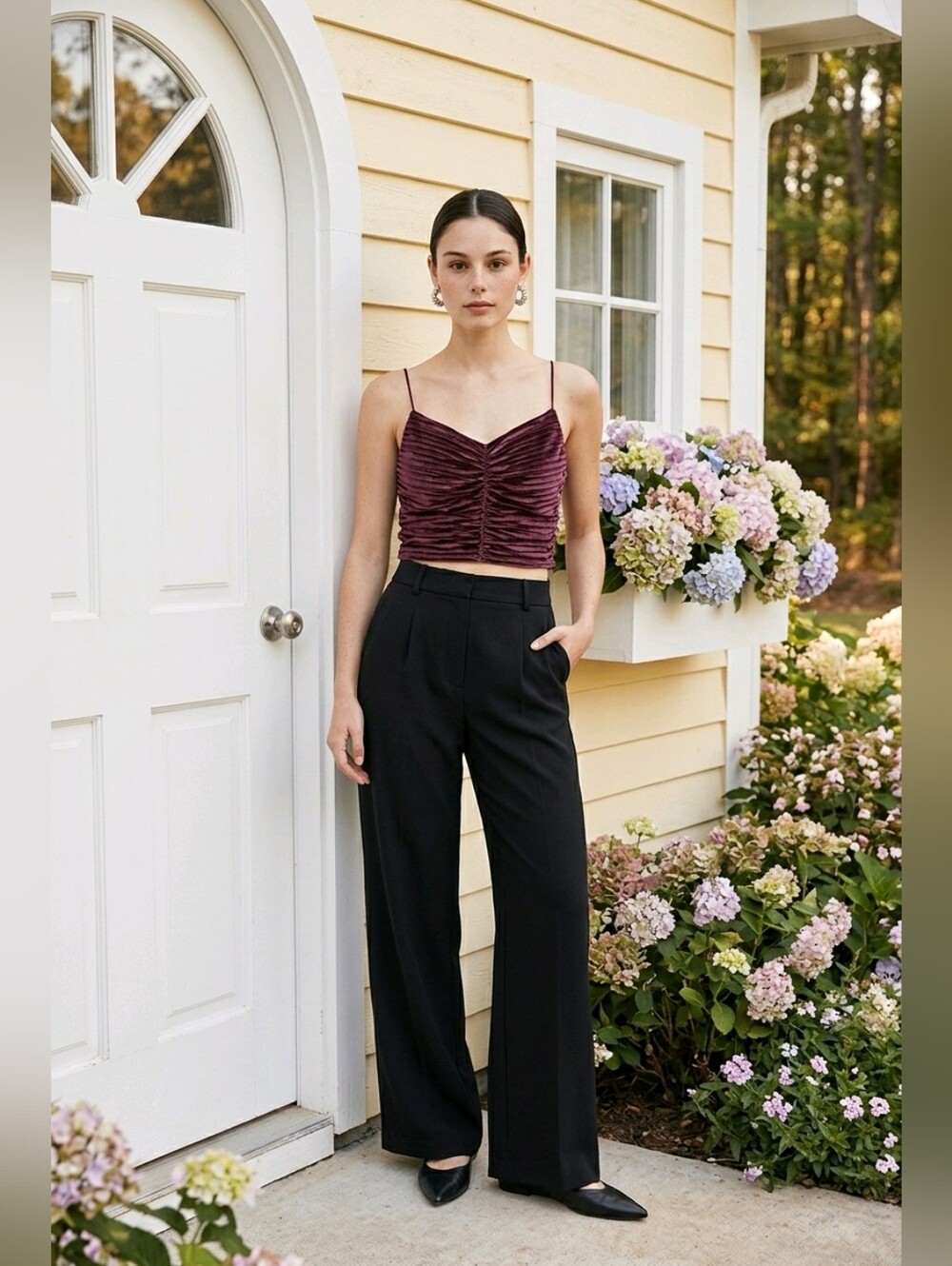 wild fable NWT Ruched Velvet Spaghetti Strap Crop Top - Plum